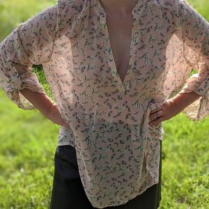 XXXL Feather Sheer Shirt Teenbell pink green NWT